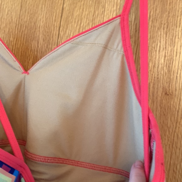 One Tooth Yoga USA MADE coral marled geometric sport workout bra tank top EUC - Picture 9 of 9
